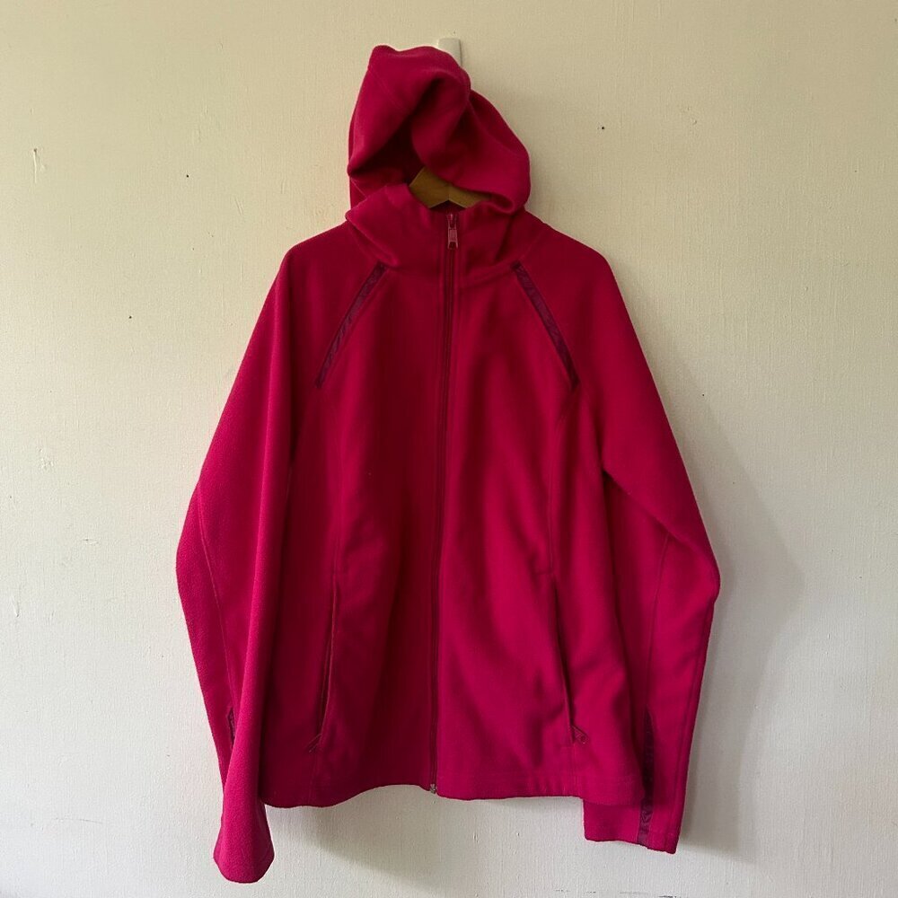 Columbia Hooded Fleece Jacket Womens Medium Pink Full Zip Pockets Barbiecore